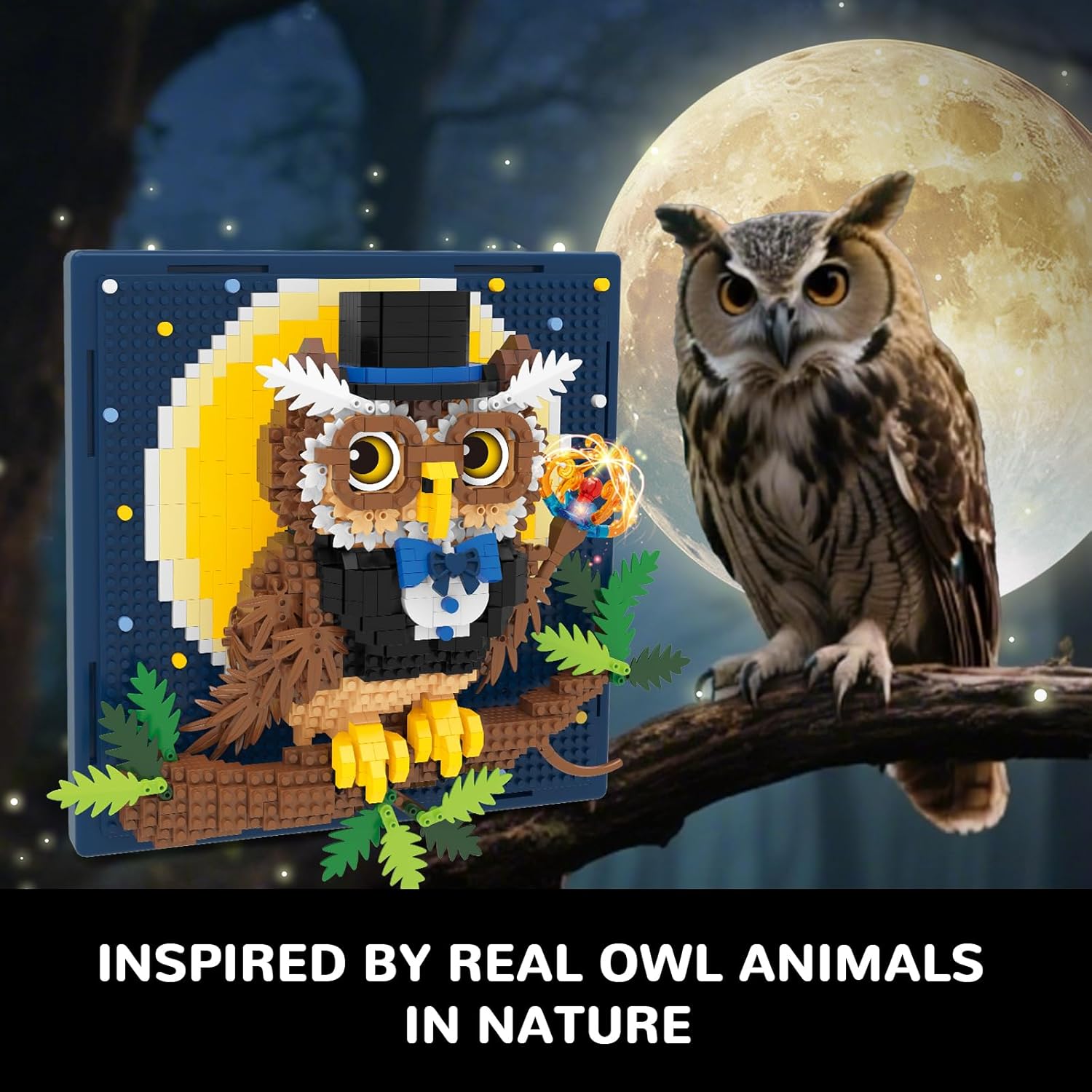 Magic Owl Animal 3D Wall Art Micro Mini Building Blocks Set, Unique Home Wall Decor or Table Display, Ideal Gift Toy for Adults & Boys Girls 14+ (1272 PCS)