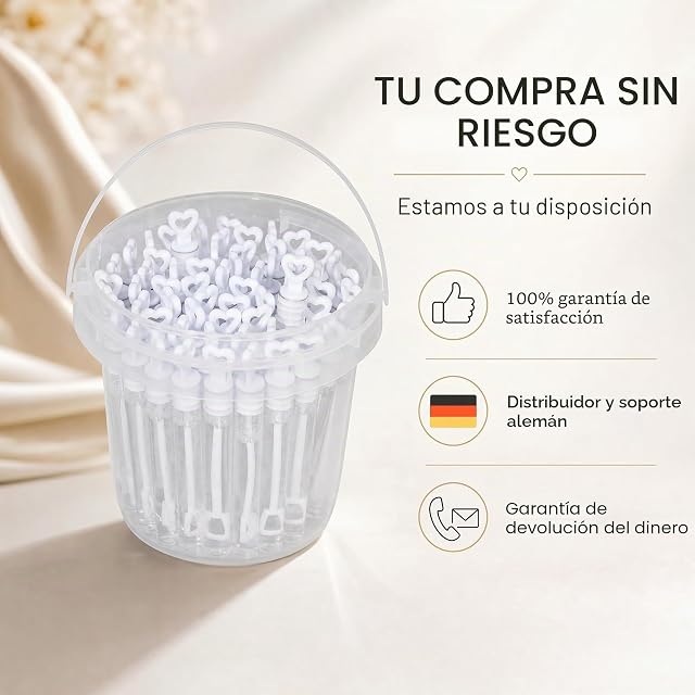 Foto 7 de 7 de Mavanto 64x Burbujas de jabón Boda rellenas en un práctico Cubo - Set de Accesorios de Boda