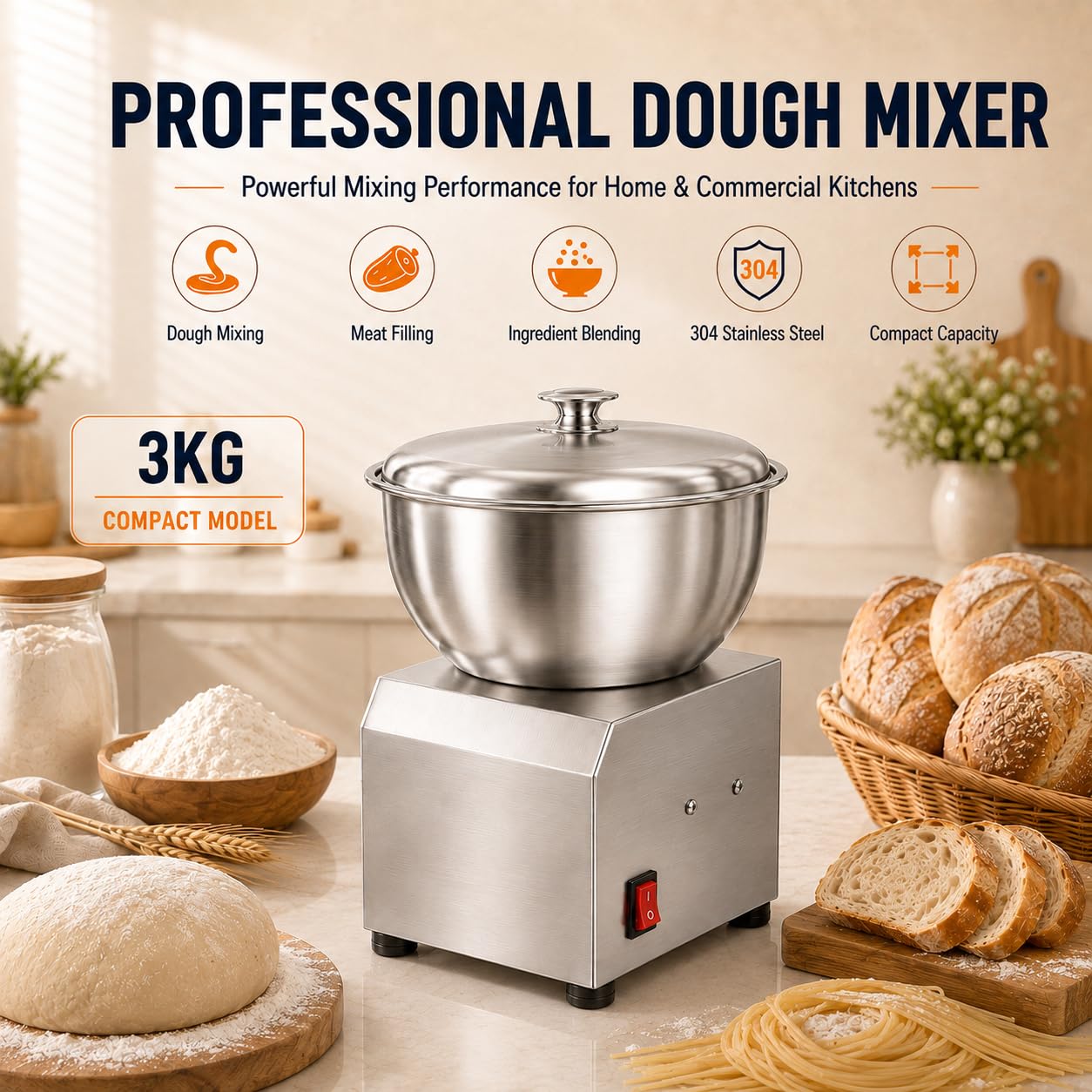 Mixer Spirale Elettrico per Impasto Panetteria Pizzeria 3KG