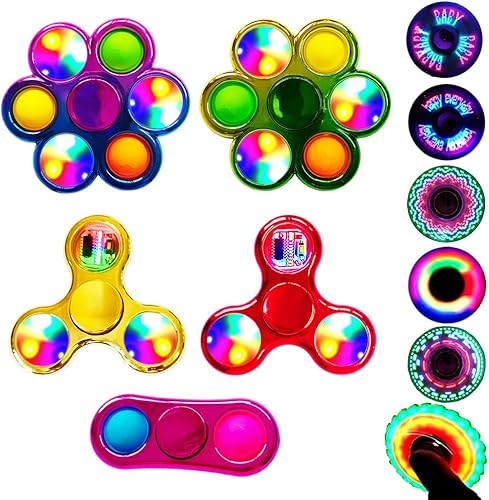 5 juguetes giratorios chapados en metal con luces LED, paquete de terapia relajante para niños y adultos, juguetes sensoriales para aliviar el