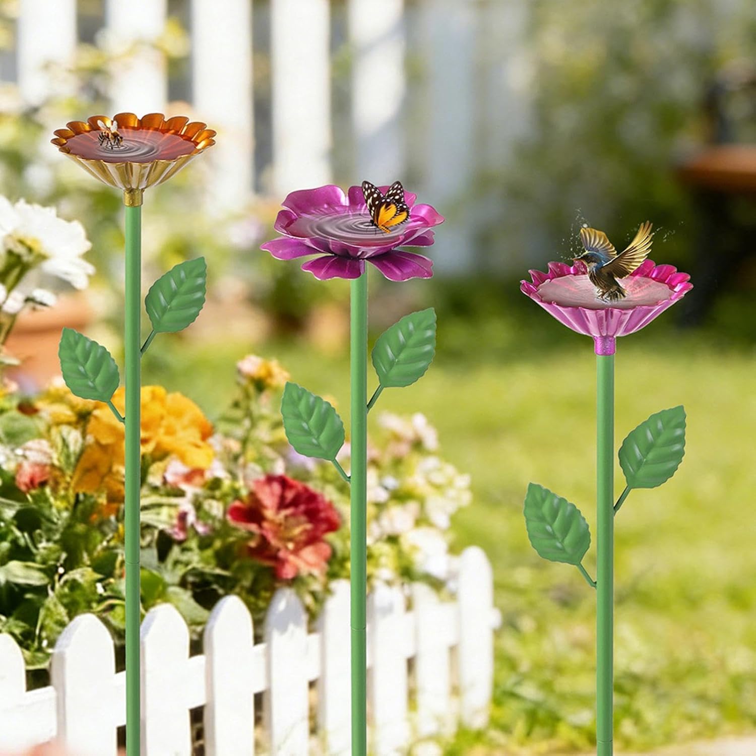 Bee Watering Station - 4 Piece Flower Shape Butterfly Feeder | Colorful Butterfly Bath Bowl | Humingbird Feeding Station | for Outdoor Backyard Patio Deck Farm Pond Fountain Decorative Supplies