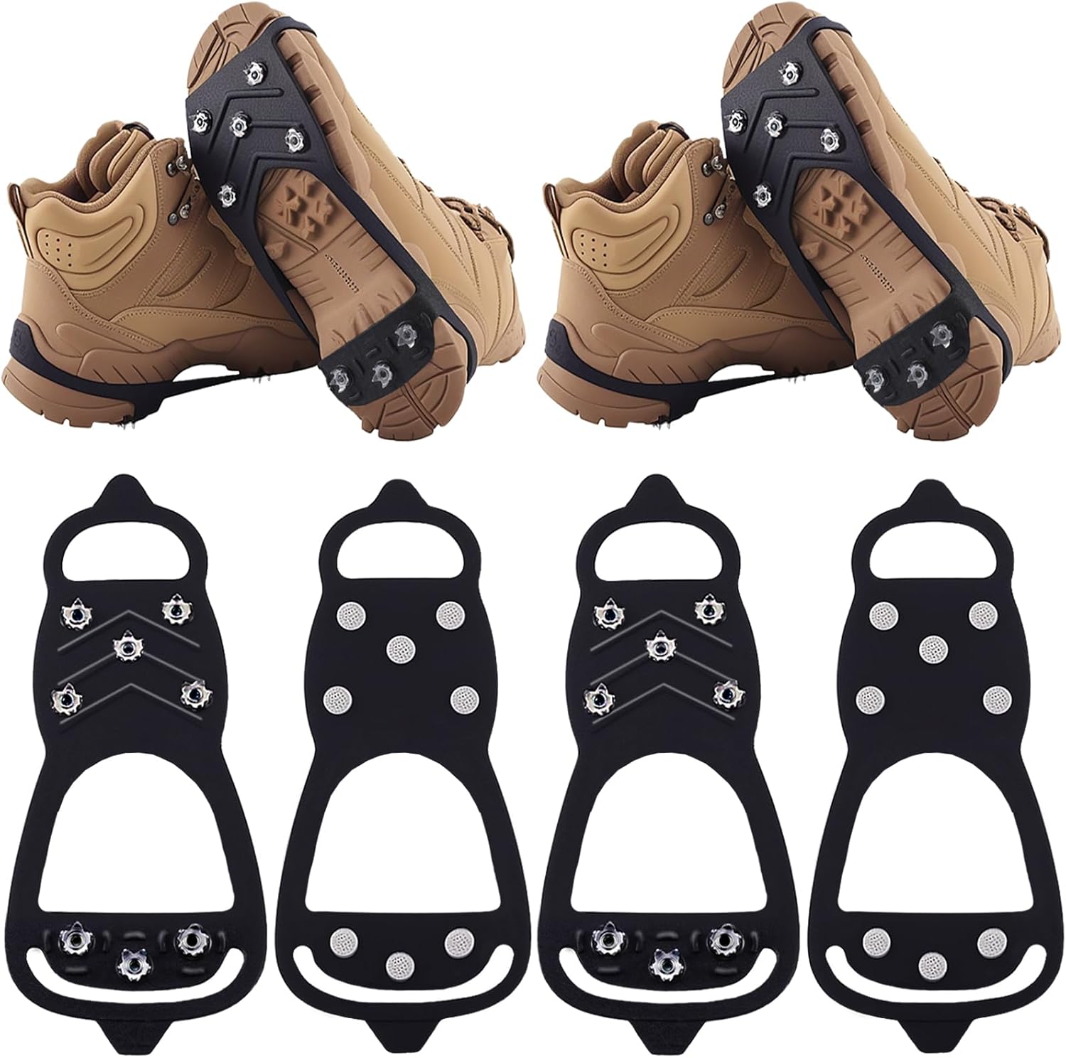 2 Pairs Universal Ice Cleats with 8 Steel Studs for Winter Activities