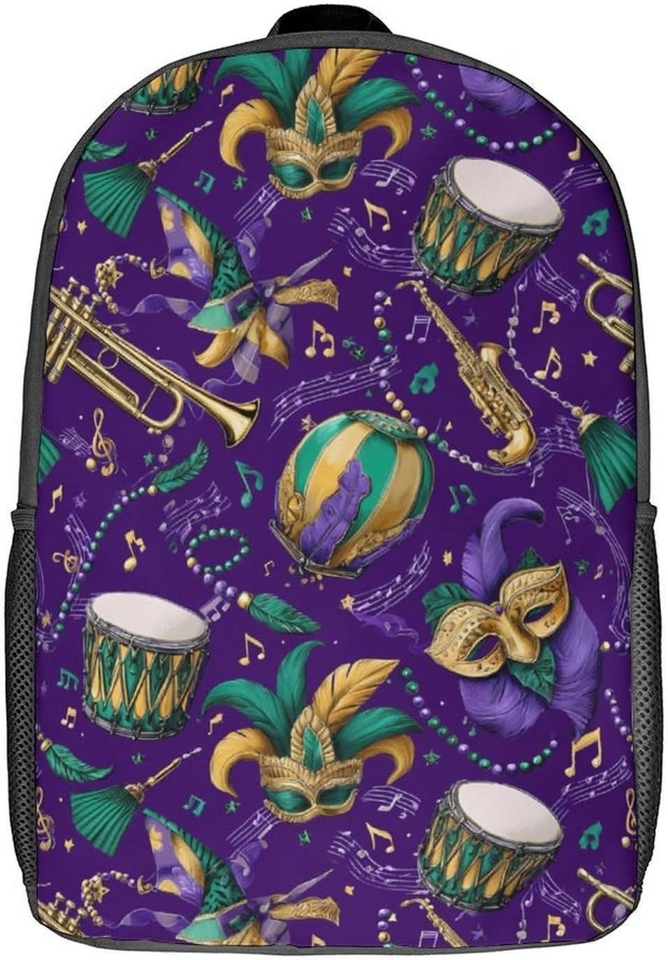 Mardi And Gras Travel Backpack 17 Inch Casual Daypack Bag with Adjustable Shoulder Straps
