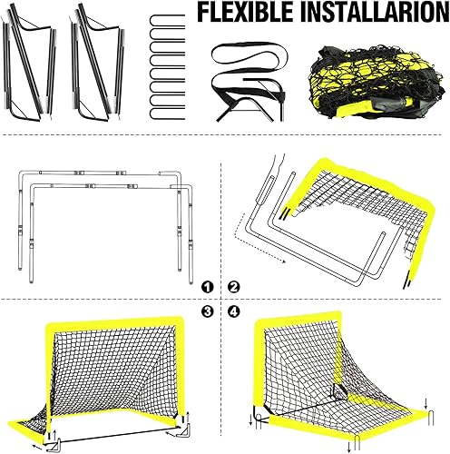 Miniatura 7 de Juego de 2 redes de fútbol para niños pequeños de 4 x 3 pies, equipo de entrenamiento, balón de fútbol, juego de fútbol portátil desplegable para