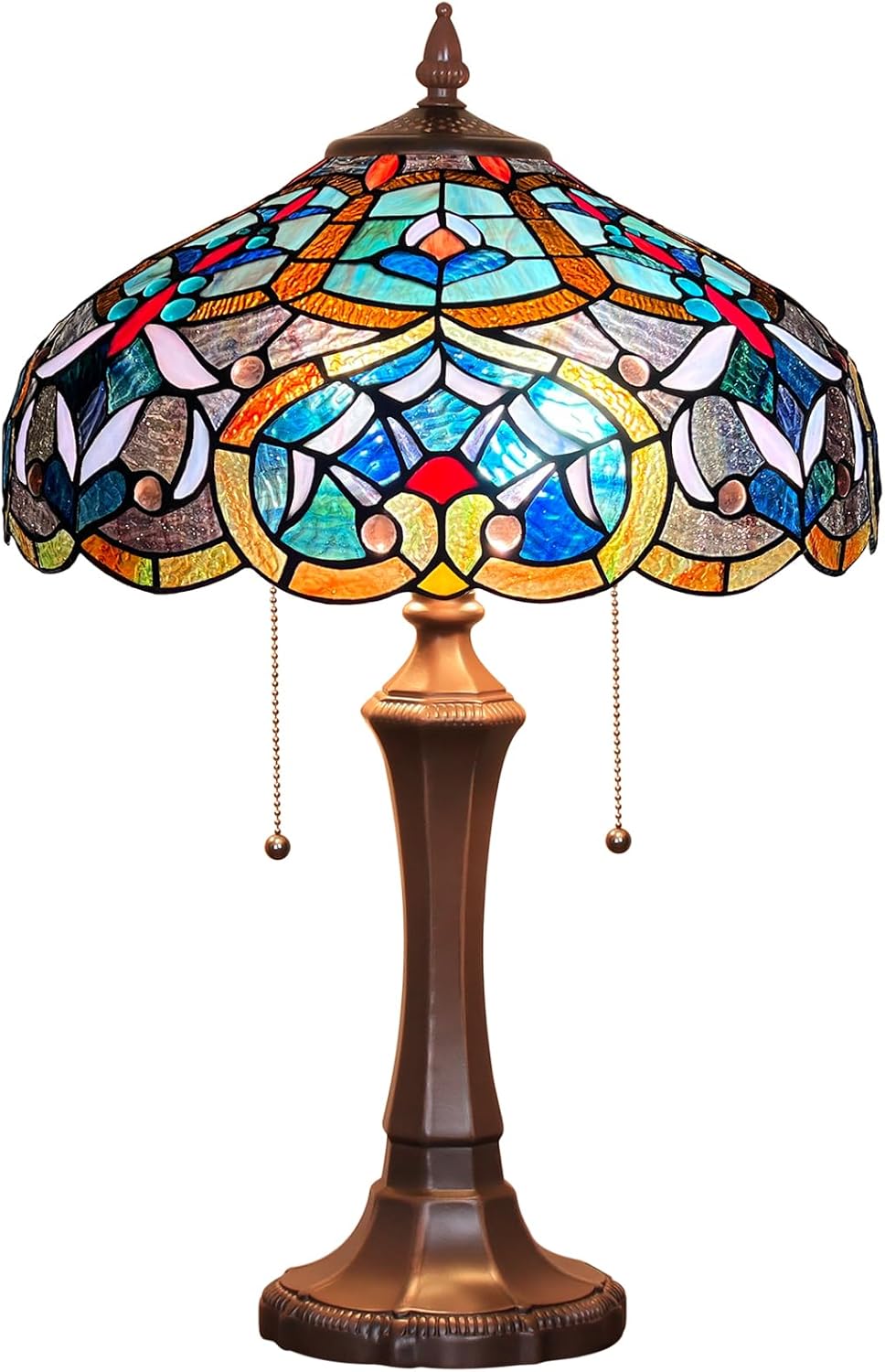 Capulina Tiffany Lamp Stained Glass Table Lamp 2-Light 16X16X24 Inches Antique Flower Tiffany Style Desk Lamp Decor for Bedrooms Living Room Study Home Office