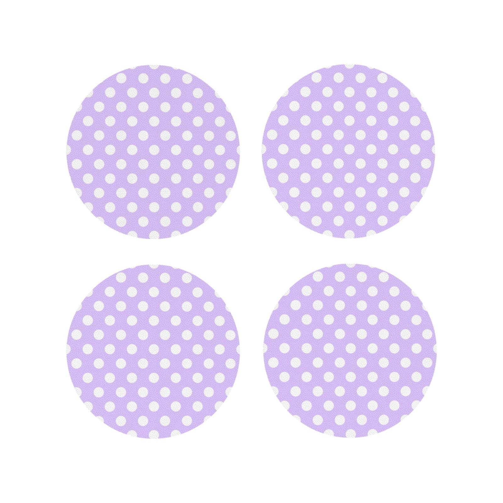 Smazdfxx Women's As Pic Leather Coasters Set Of 4 - Light Purple Polka Dot Print (F) Lightweight Drink Coasters For Desk