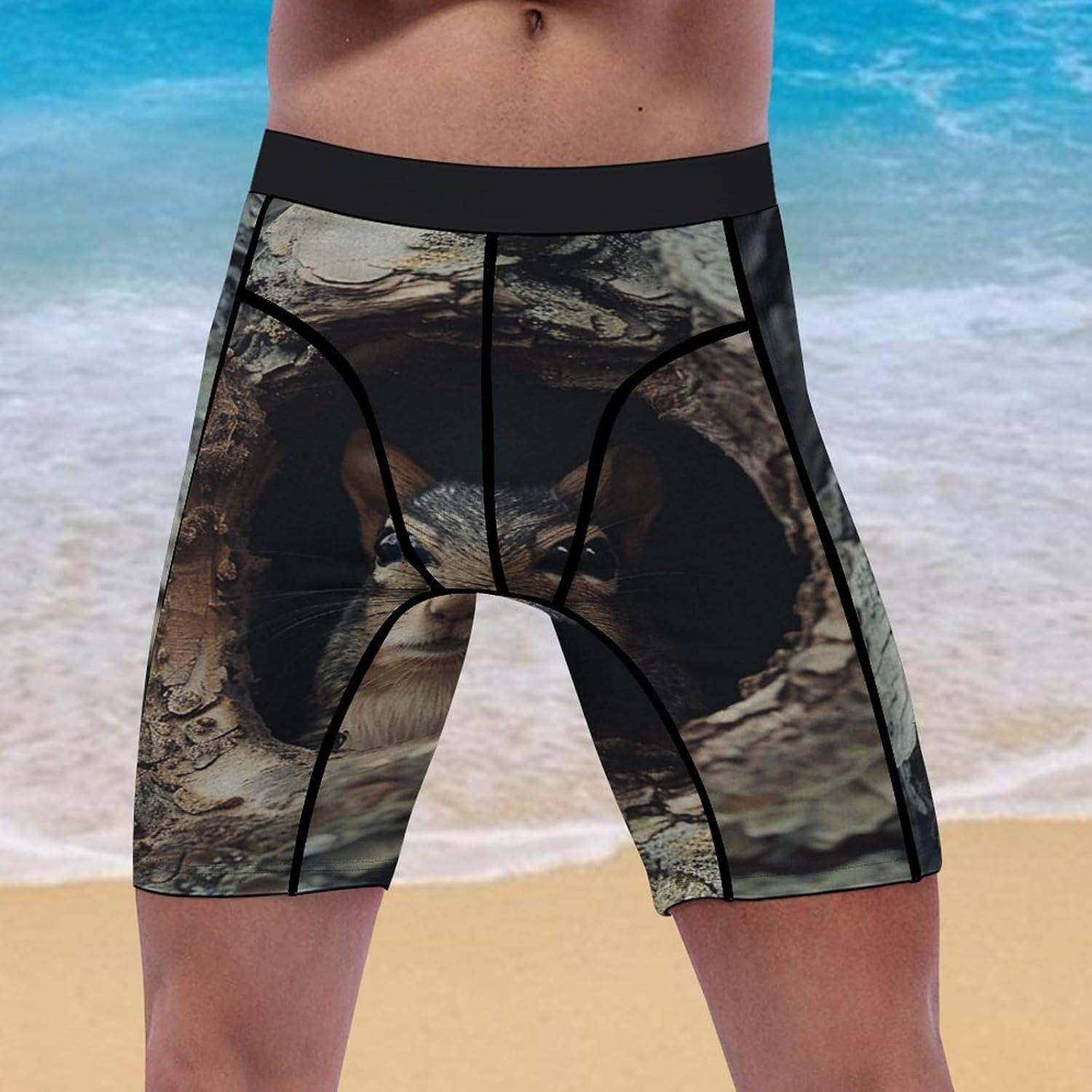 Squirrel in The Tree Hole Compression Shorts Men Spandex Sport Shorts Workout Performance Baselayer Underwear