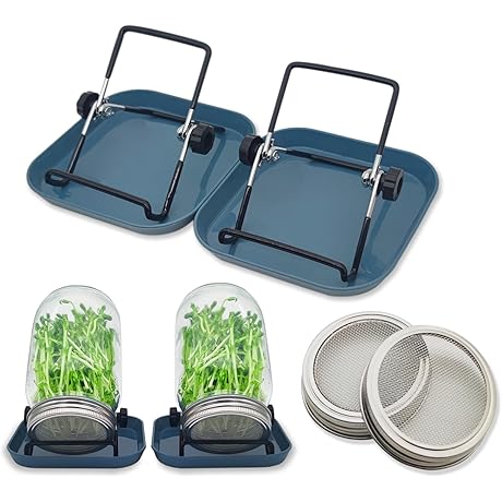 Sprouts Growing Tray, 2 Pcs Stainless Steel Sprouting Lids,2 Pcs Sprouting Stands,2...