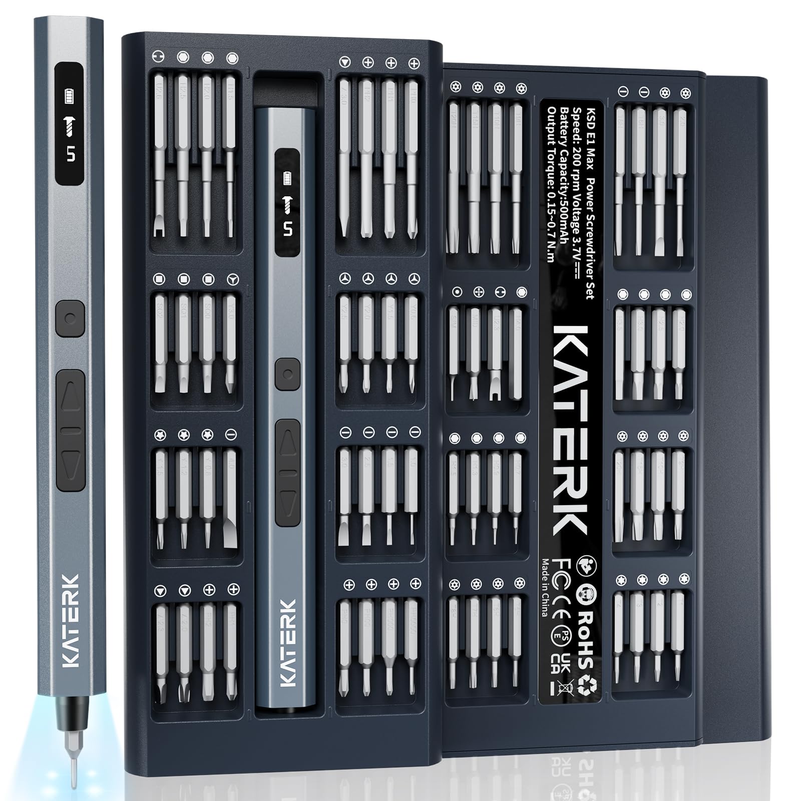 KATERK 64 Bits Precision Screwdriver Set, Mini Electric Screwdriver Set, Small Cordless Screwdriver with LED Light, Magnetic Storage, Repair Tool Kit for Electronics Phone Camera Laptop Watch