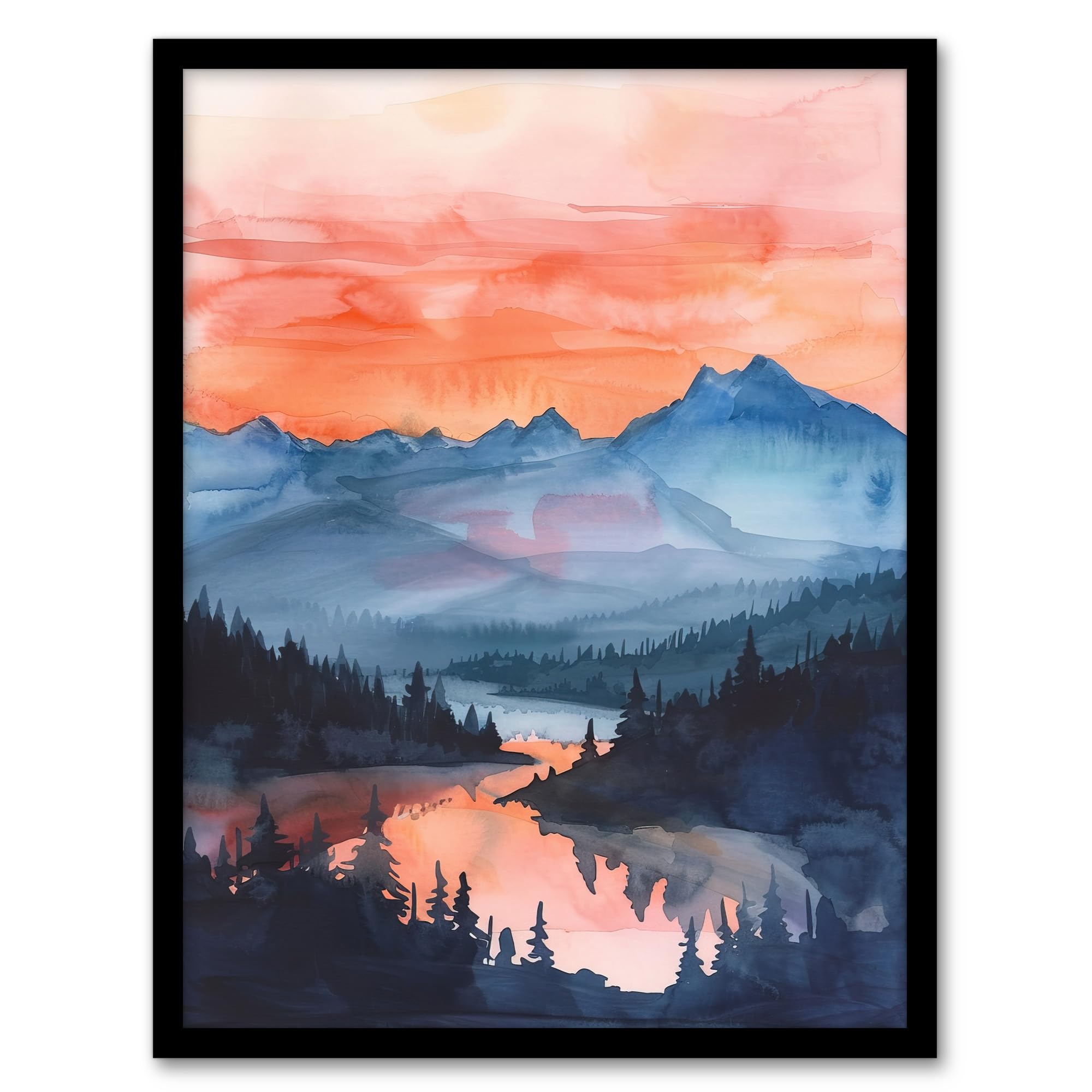 Artery8 Maroon Bells Tranquil Sunset Mountain Landscape Living Room Artwork Framed Wall Art Print 18X24 Inch
