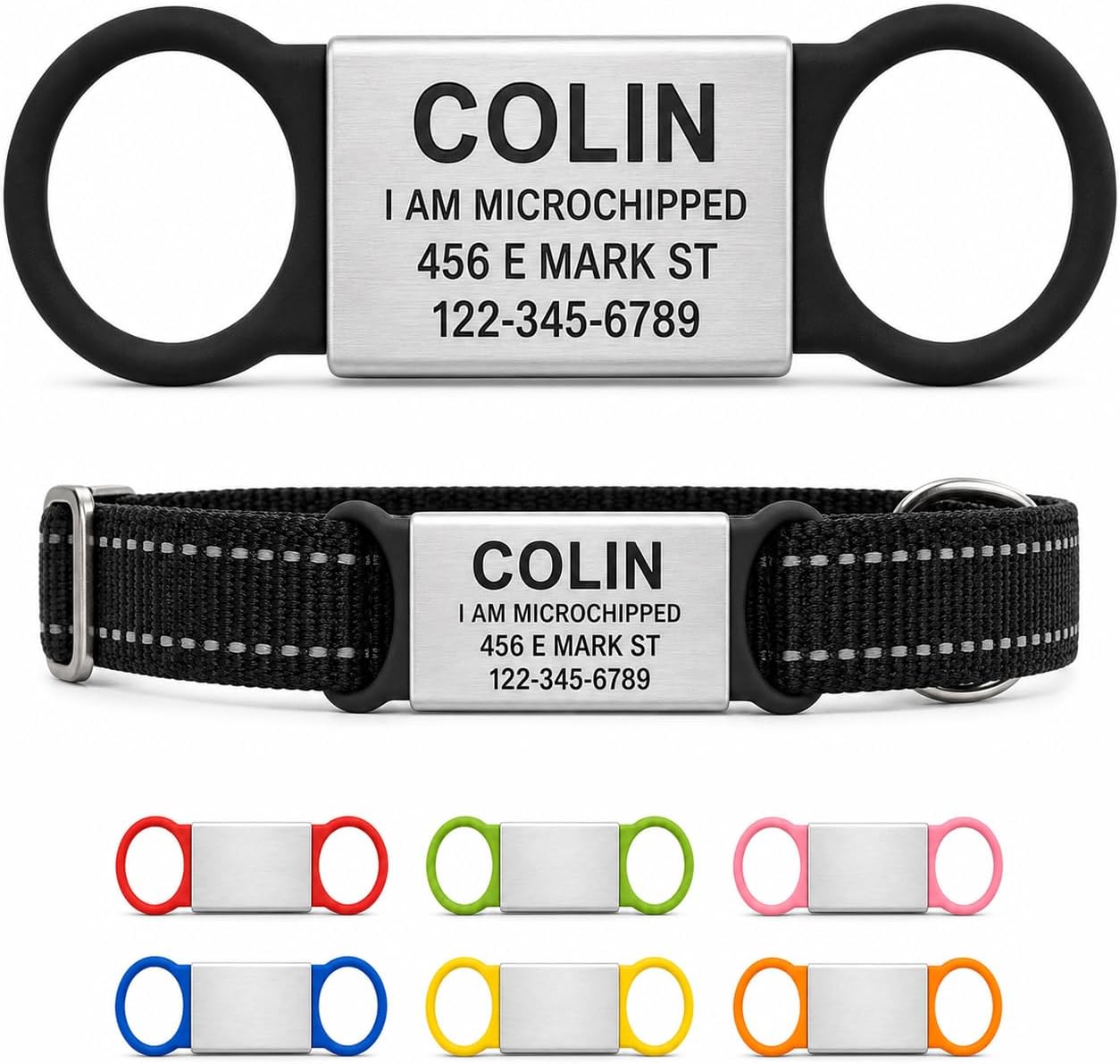 Personalized Dog Tag for Pets - No Noise - Engraved Dog Name Tag - Slide On Cat ID Tags - Custom Collar Tags for Small, Medium, Large Dogs and Cats - Silent Customized Puppy Identification Tags