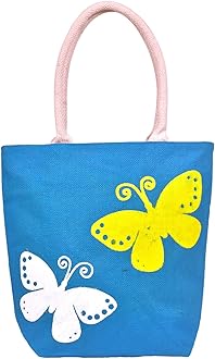 Daffodil Jute Bags Handcrafted Butterfly Print Tote Bag | Eco-Friendly & Durable Jute Handbag with Zipper for Men & Women