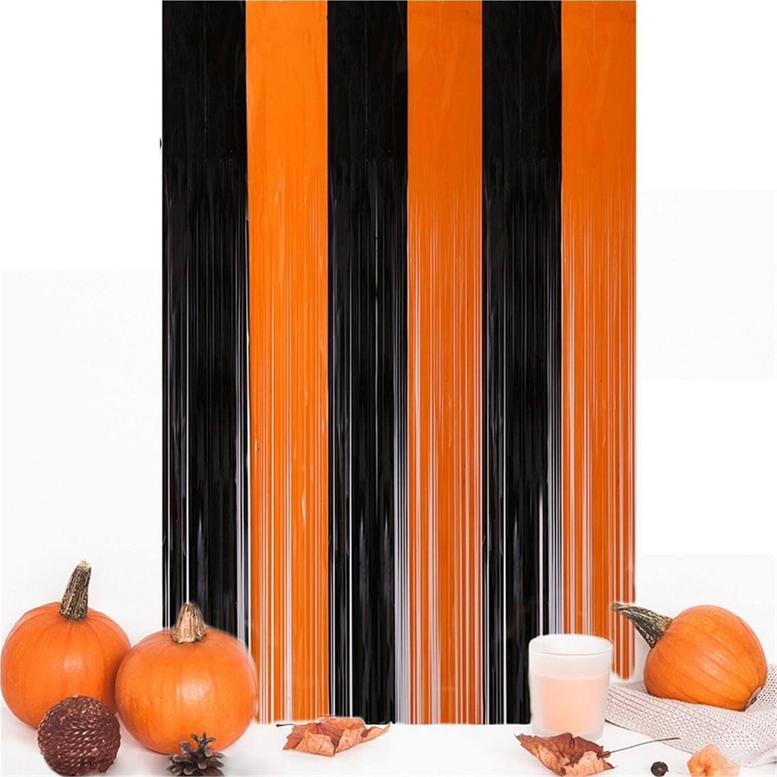 Cortinas de oropel para telón de fondo, 5 piezas, decoración de Halloween, cortina de aluminio, decoración de fiesta (negro macarrón, 3 m)