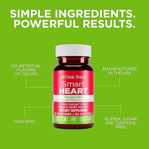 Miniatura 3 de Basic Brands Smart Heart Omega-3 Aceite de pescado, 1000 mg, 50 unidades