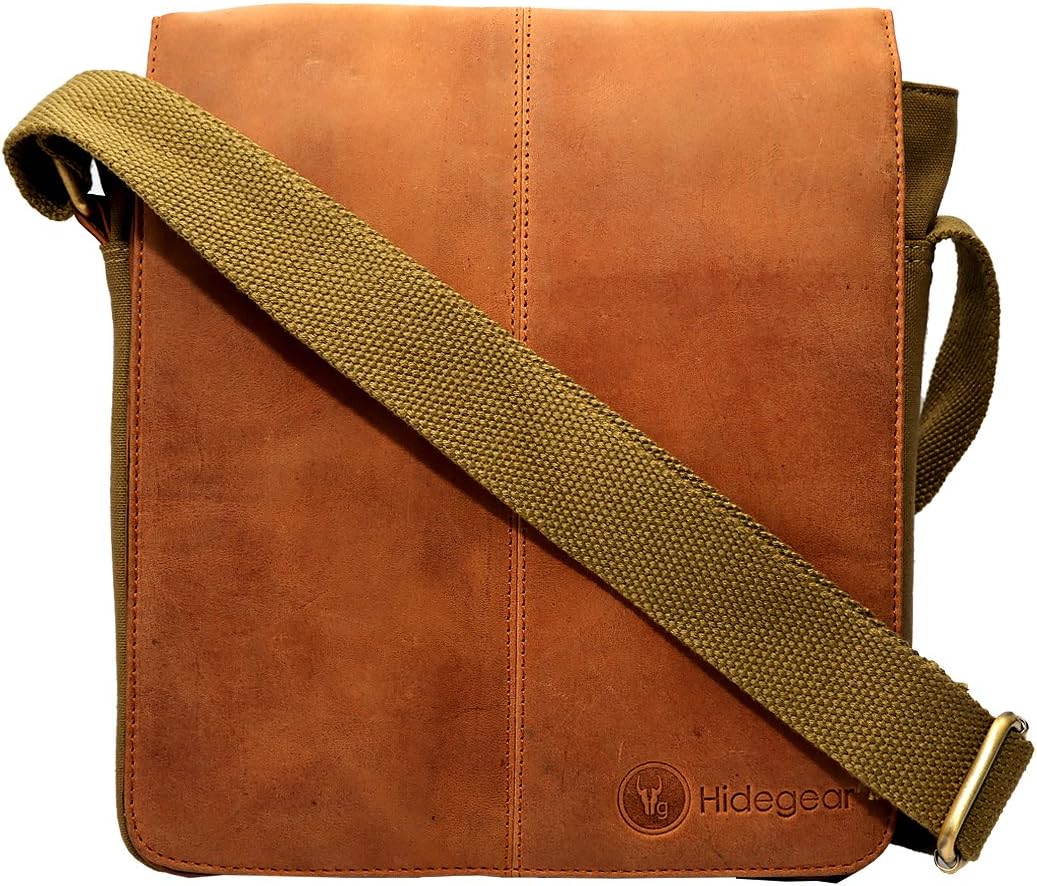 Hidegear Leather 23 cms Olive Messenger Bag (HGTNMB0185S)