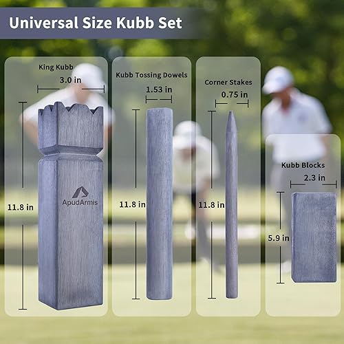 Miniatura 10 de ApudArmis Kubb Yard - Juego de ajedrez vikingo para exteriores con funda de transporte, juego de ajedrez vikingo de madera para patio trasero