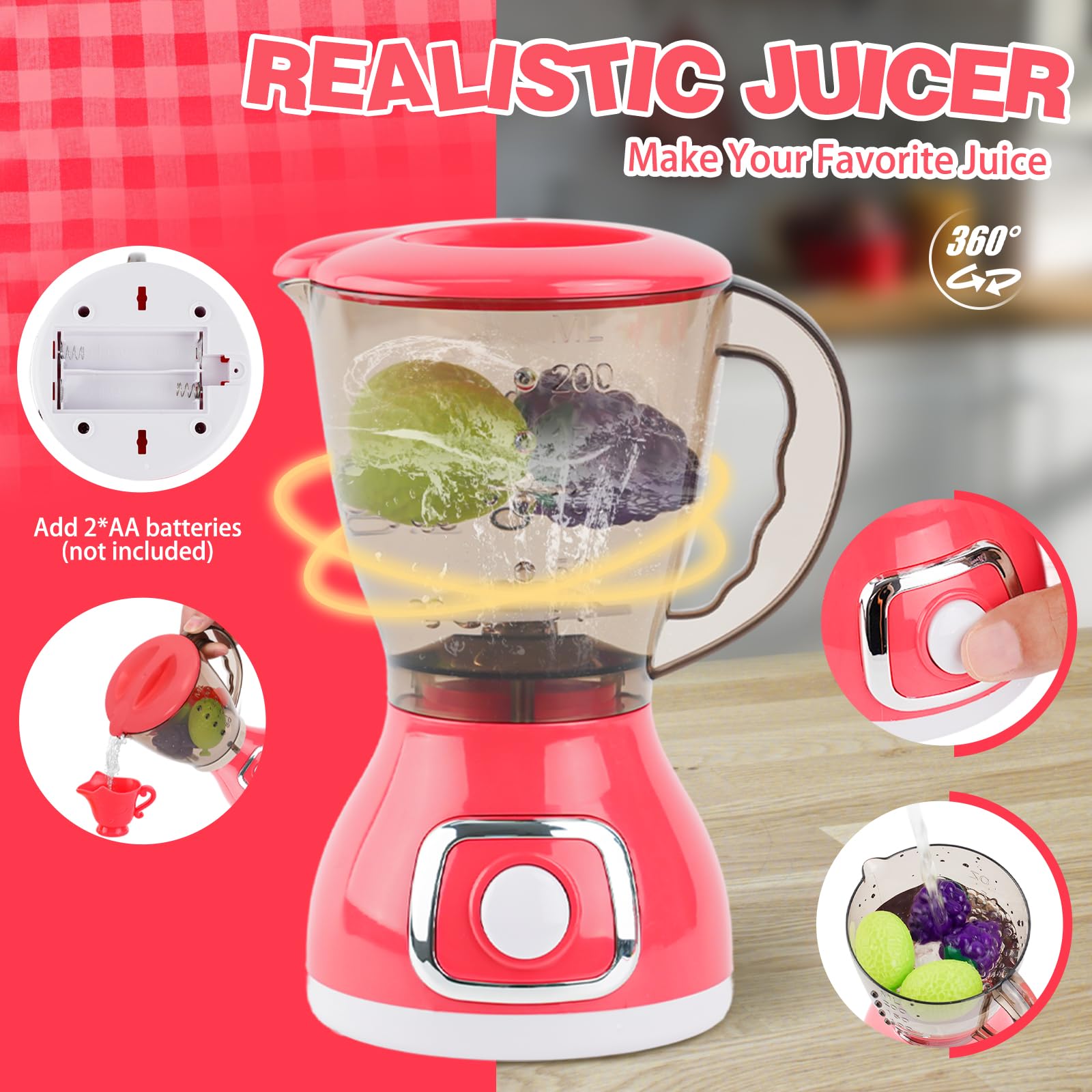 Ensemble d'appareils de cuisine pour enfants avec machine à café, mixeur, grille-pain, batteur, accessoires de cuisine pour enfants, jouets de cuisine de jeu avec aliments, avec lumière et son, jeux