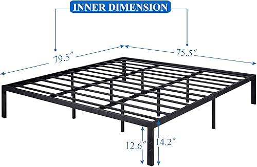 Miniatura 49 de VECELO - Base de cama metálica, no necesita somier, base de colchón, soporte de listones de acero, color negro, tamaño king