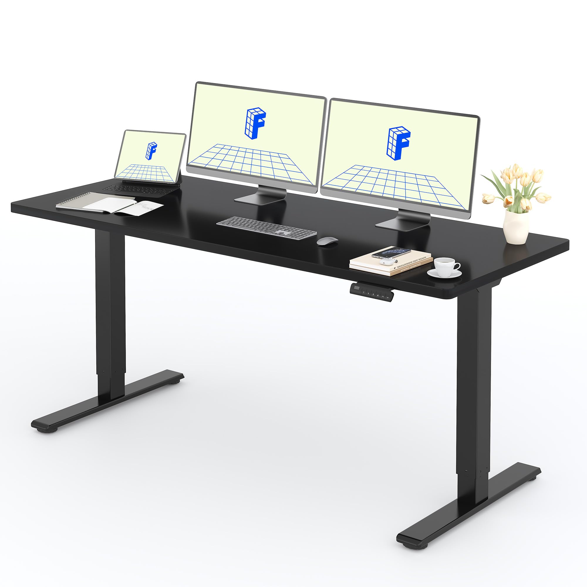 FLEXISPOT 2 Motor Escritorio Elevable Eléctrico 180x80 con Una Tabla de Mesa Completa, Mesa de Elevable con Panel de Memoria, Escritorio Eléctrico Regulable en Altura, 100KG de Carga, Negro+Negro