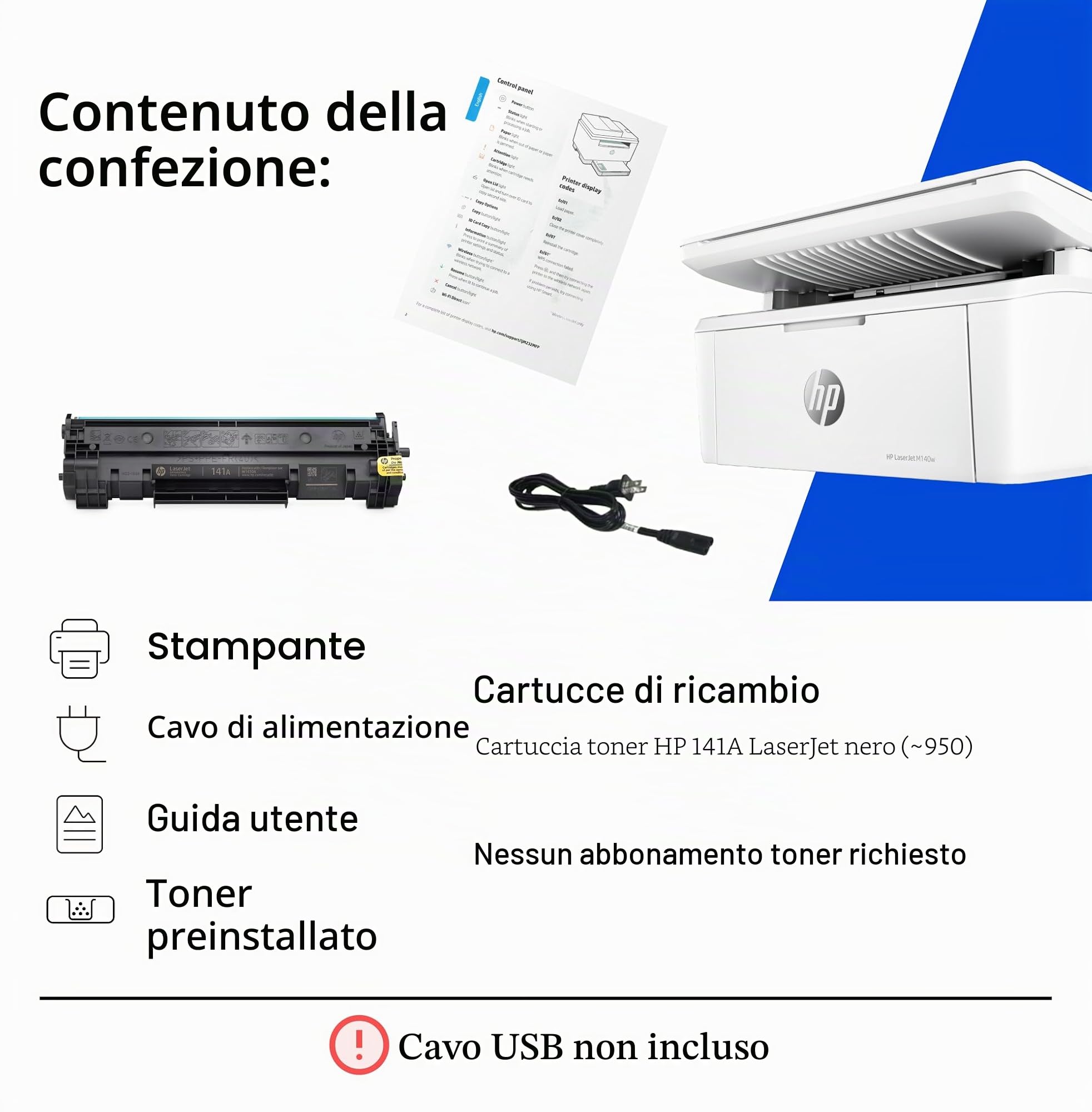 HP LaserJet M140w 7MD72F, Stampante Multifunzione Laser A4, Monocromatica, Stampa Fronte e Retro Manuale in b/n, 20 ppm, Wi-Fi, HP Smart, 2 Mesi di Piano Toner Instant Ink inclusi, Bianca