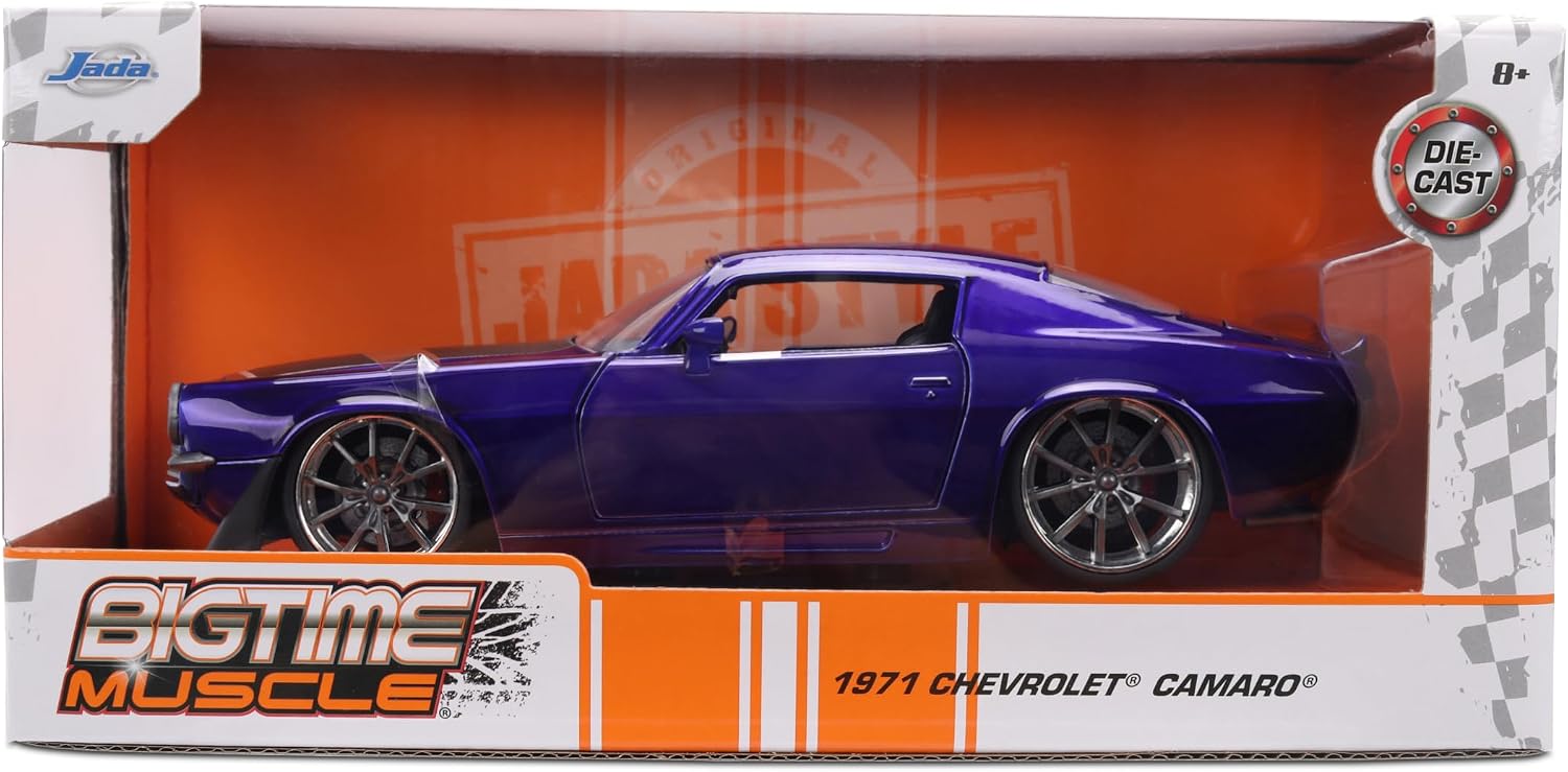Jada Toys Bigtime Muscle 1:24 1971 Chevy Camaro Z28 Die-cast Car – Opening Doors, Hood, Trunk, Rubber Tires(Candy Purple) image 2