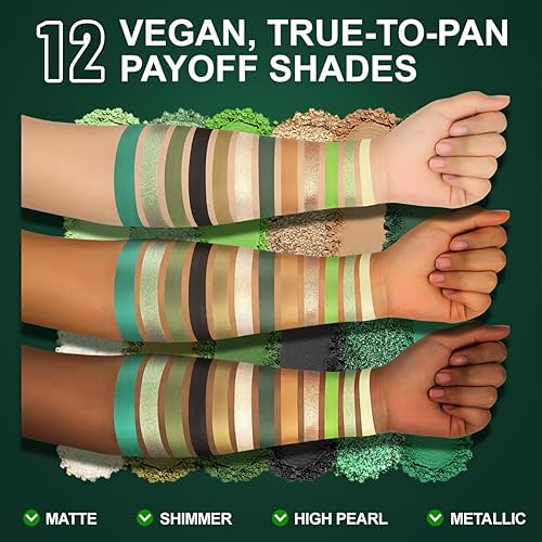 Miniatura 5 de DE'LANCI Paleta de sombra de ojos verde multicromo, paleta de maquillaje verde oliva con purpurina, sombra de ojos verde esmeralda oscuro mate