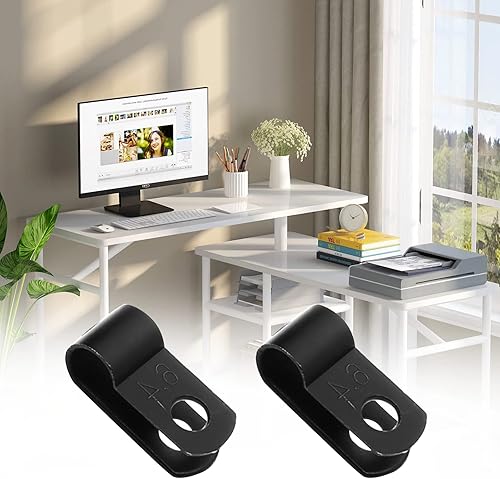 Miniatura 6 de 120 abrazaderas de cable tipo R de 14 de pulgada, clips de cable de alambre de nailon con tornillos M4, clips de sujeción de cable de montaje de
