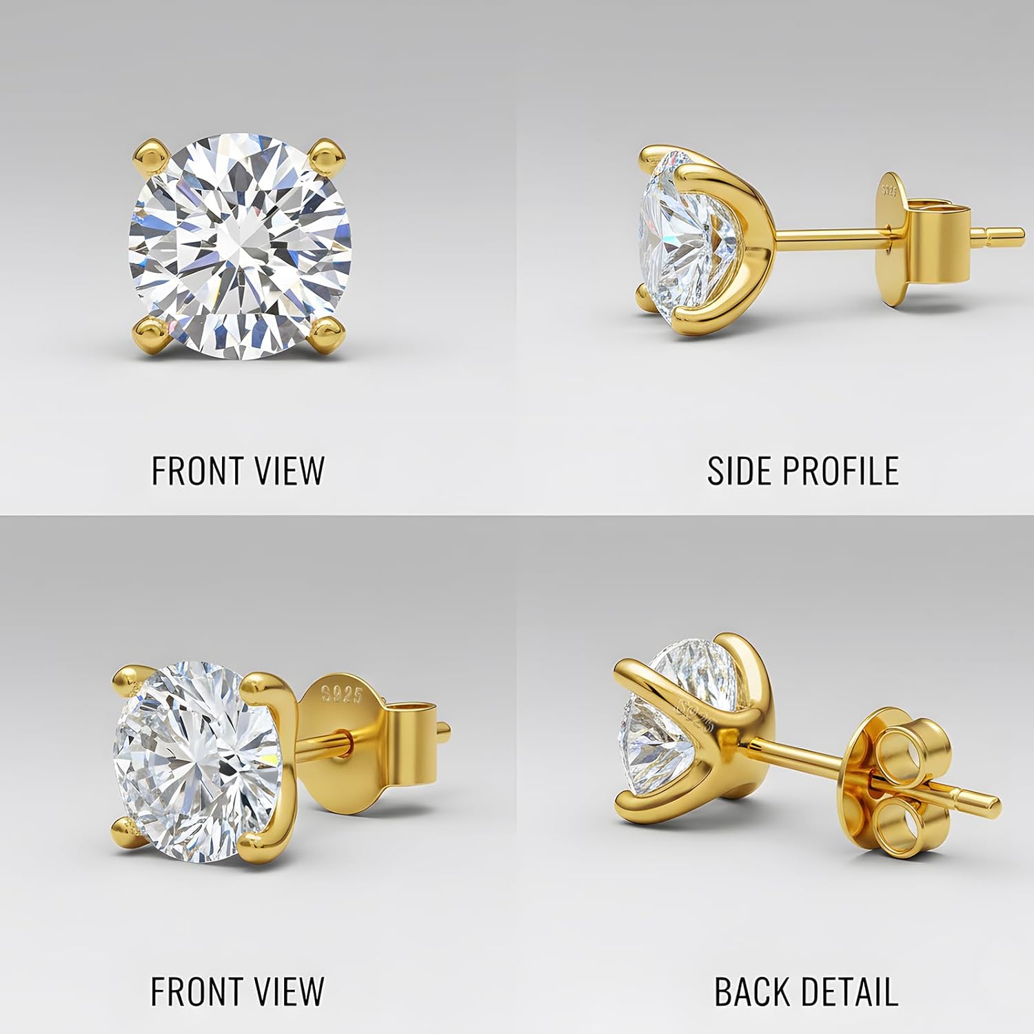 Moissanite Stud Earrings for Women, 0.5-2ct Lab Created Diamond Stud Earring,18K Gold/White Gold Plated S925 Sterling Silver Earrings, D Color VVS1 Round Brilliant Earrings Jewelry Gift