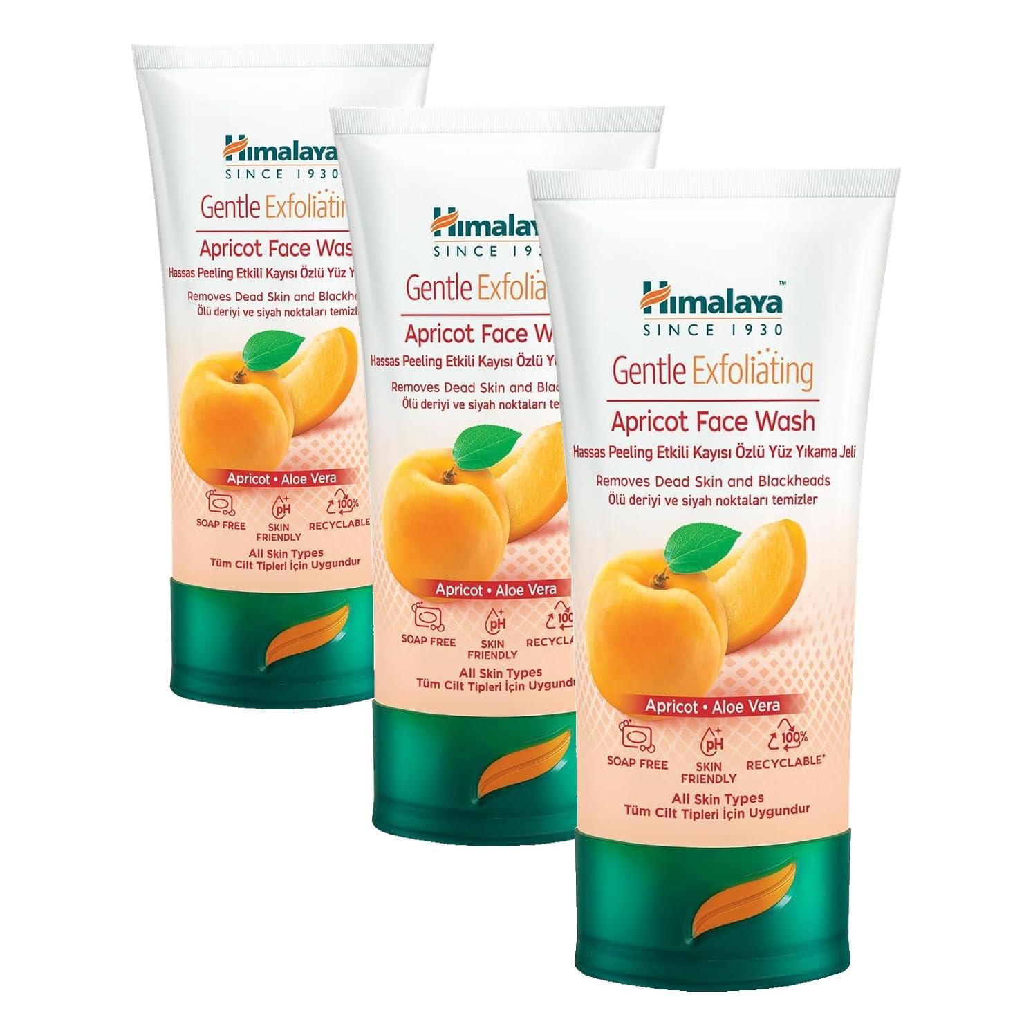 Himalaya Since 1930 Peeling Etkili Hassas Yüz Temizleme Jeli, Kayısı, Aloe Vera, Parabensiz, Tüm Ciltler, 150 ml (3 paketi)