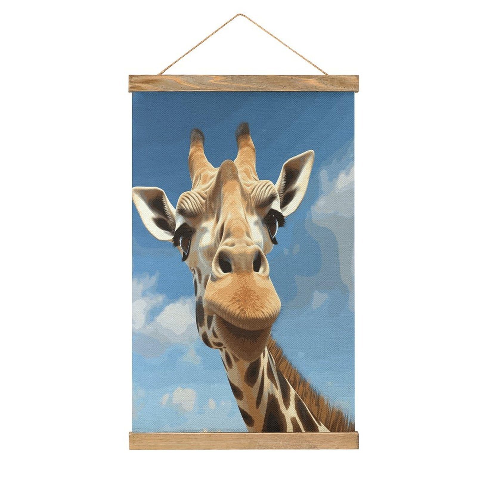 JTREHY Funny Giraffe Linen Hanging Painting Vintage Poster Wall Art Prints Personality Style Wall Hanging Poster for Living Room Office Bedroom Decor Frame 13.2 X 20.47 Inch
