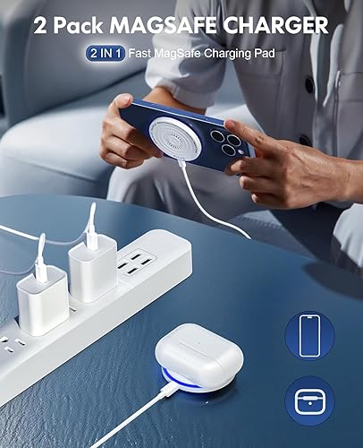 Miniatura 5 de MagSafe Charger - Paquete de 2 cargadores inalámbricos magnéticos de 15 W, almohadilla de carga rápida con adaptador de 20 W y cables de 6 pies para