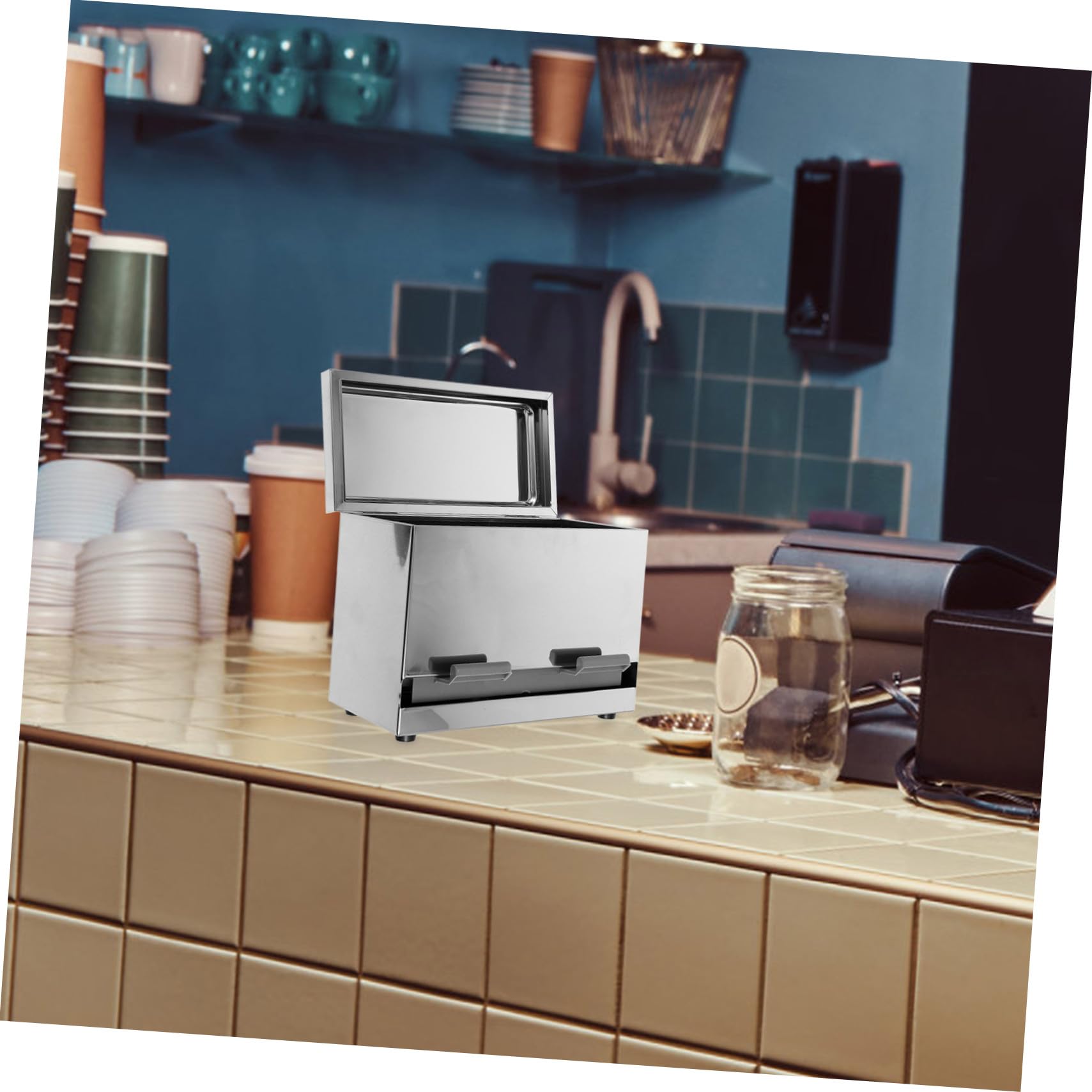 Automatischer Edelstahl Strohhalm Essstäbchen spender mit Pressmechanismus Großer Aufbewahrungsbox für Gastronomie und Haushalt Langlebiger Trinkhalm container Praktischer