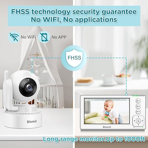 Miniatura 7 de Blemil Monitor de bebé con cámara y audio, monitor IPS de pantalla dividida de 4.3 pulgadas con batería de 29 horas, rango de 1000 pies con zoom