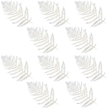 10 Pcs Preserved Real Ferns, White Everlasting Fern Leaves, 15.7-19.7 in 40-50 cm Dried Stems, DIY Floral Material for Wreath and Flower Box Decor