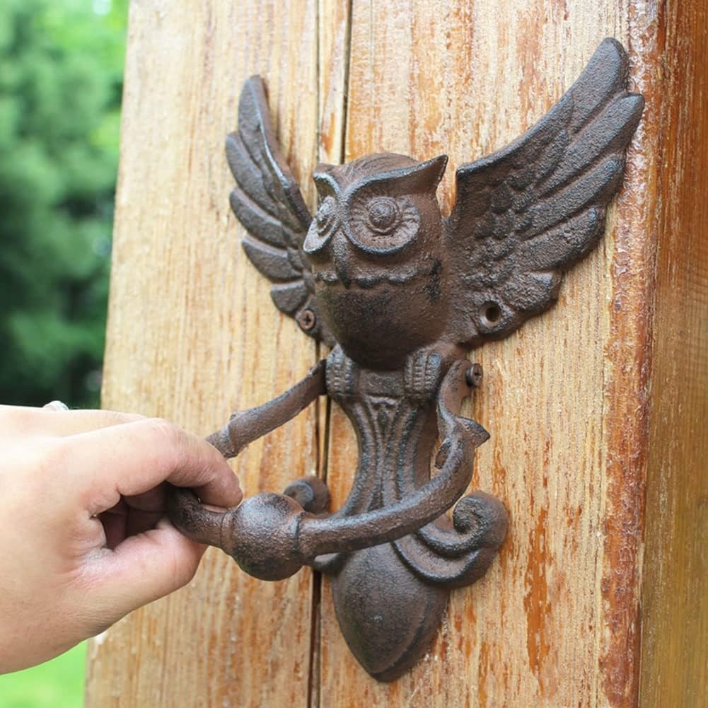 Retro Door Knocker Decorative Antique Door Handle with Mounting Hardware, Owl Siron Door Knockers, for Log Home/Furniture/Farmhouse/Garden