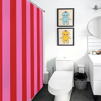 Luxury Shower Curtain Liner Set, Stripe Red Hot Pink Black Bathroom Curtains Waterproof & Washable Curtains for Bathtub, 60 X 72inch