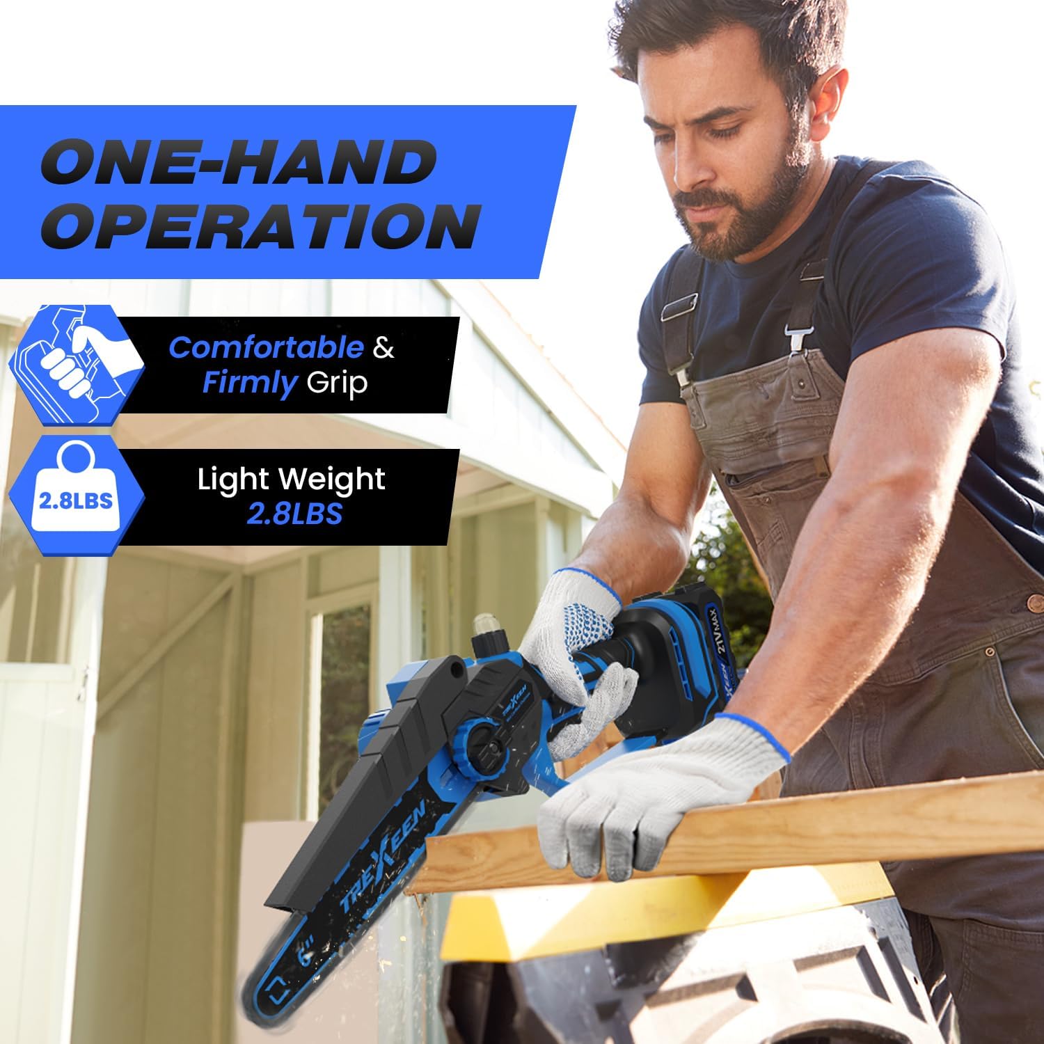 Mini Chainsaw, 6-Inch Electric Chainsaw Cordless, Upgraded 900W Brushless Portable Handheld Small Chain Saw with Auto Chain Regulator & Auto Oiler for Wood Cutting/TreeTrimming/Courtyard (Blue) - Image 2