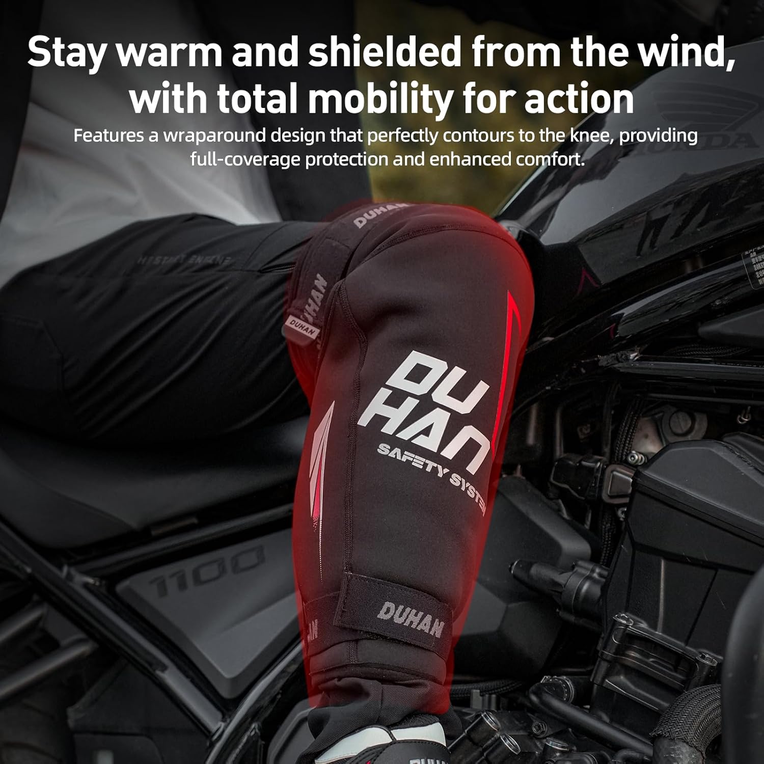 DUHAN Motorcycle Knee Pads for Men & Women, CE Level 2 Certified, 45-180° Flex & Adjustable Straps, Thermal Warm Fleece Lining for Motocross, Dirt Bike, Cold Weather Riding - Image 5