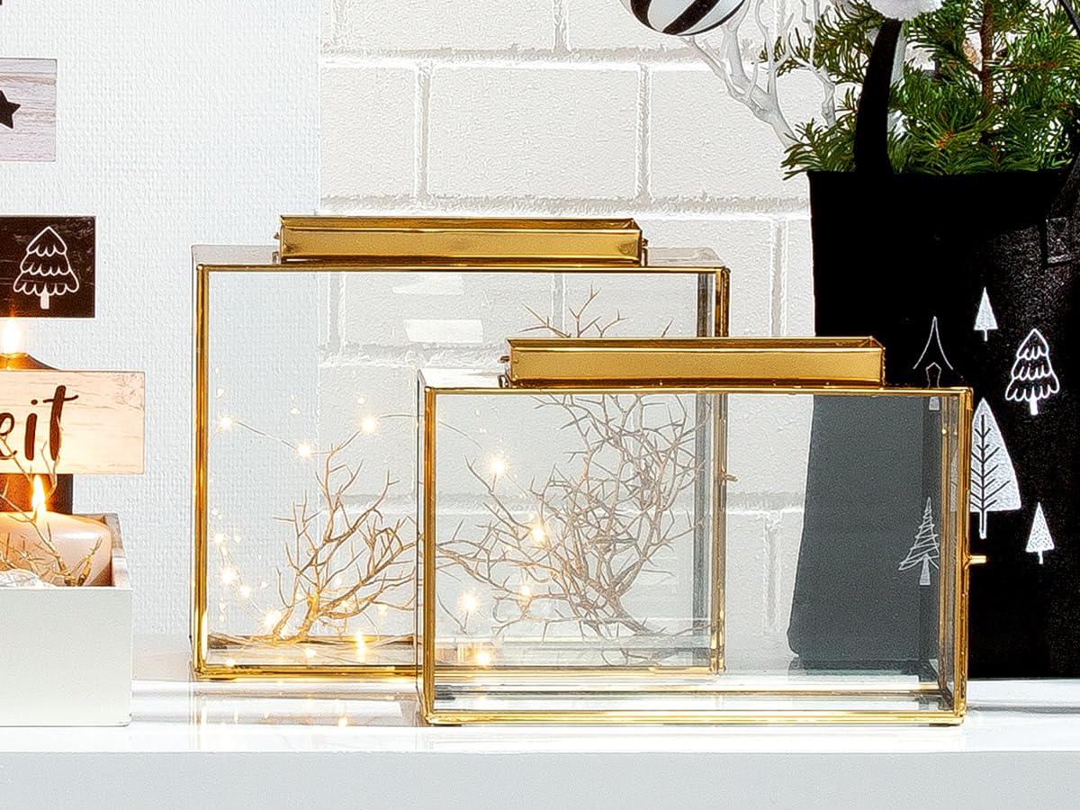 GILDE Windlicht Glas Cozy - Laterne Gold Metall (1 St) - Deko Accessoires H.22cm für Lichterketten - Deko Teelichthalter Wohnzimmer Zuhause