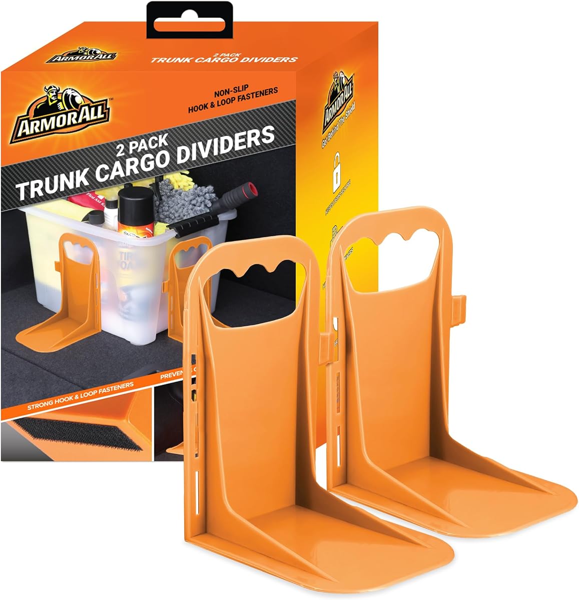 Armor All Bloques de carga para maletero, divisores de carga, divisores de maletero, bloques organizadores de gancho y bucle para mantener la carga en su lugar, sistema de contención de carga para automóviles, camiones, SUV, furgonetas, 2 piezas