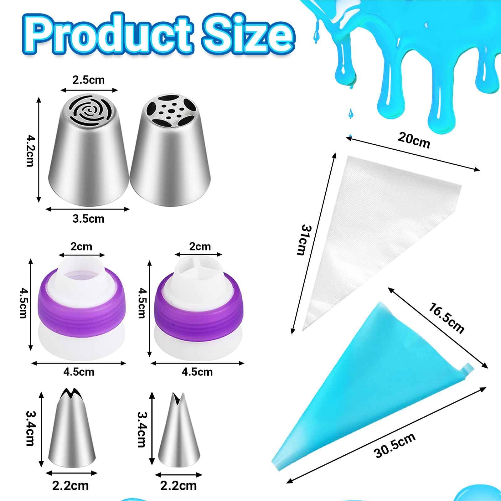47 Decorazione Torte Russi Set - Punte Sac a Poche - Set di Punte per Tubazioni Russe - Kit per Torte - Set di Punte per Tubazioni Russe con Beccucci e Sacchetti Usa e Getta