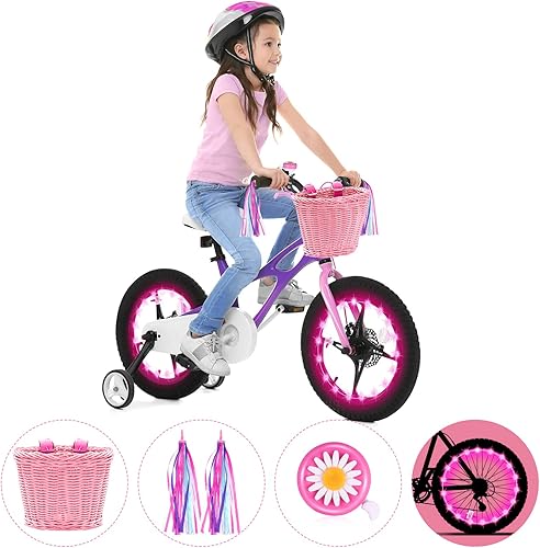 Miniatura 6 de Juego de serpentinas de cesta de bicicleta para niños, cesta de mimbre para manillar de bicicleta con 2 luces LED para rueda de bicicleta,
