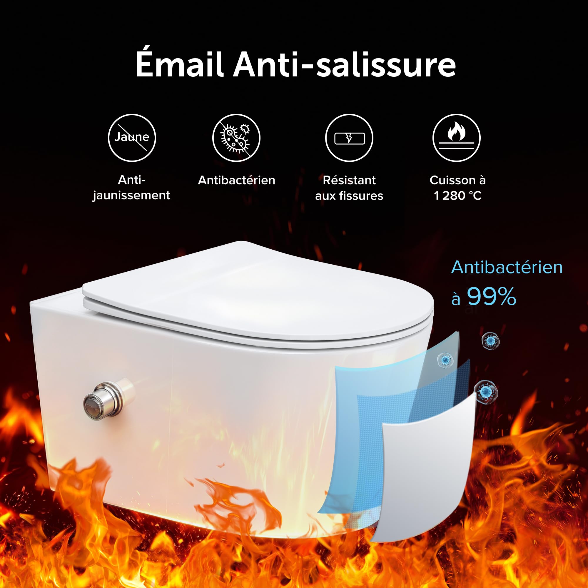 doporro WC Suspendu Blanc Cuvette Céramique avec Fonction de Bidet | Abattant Silencieux, avec Frein de Chute, Aachen601