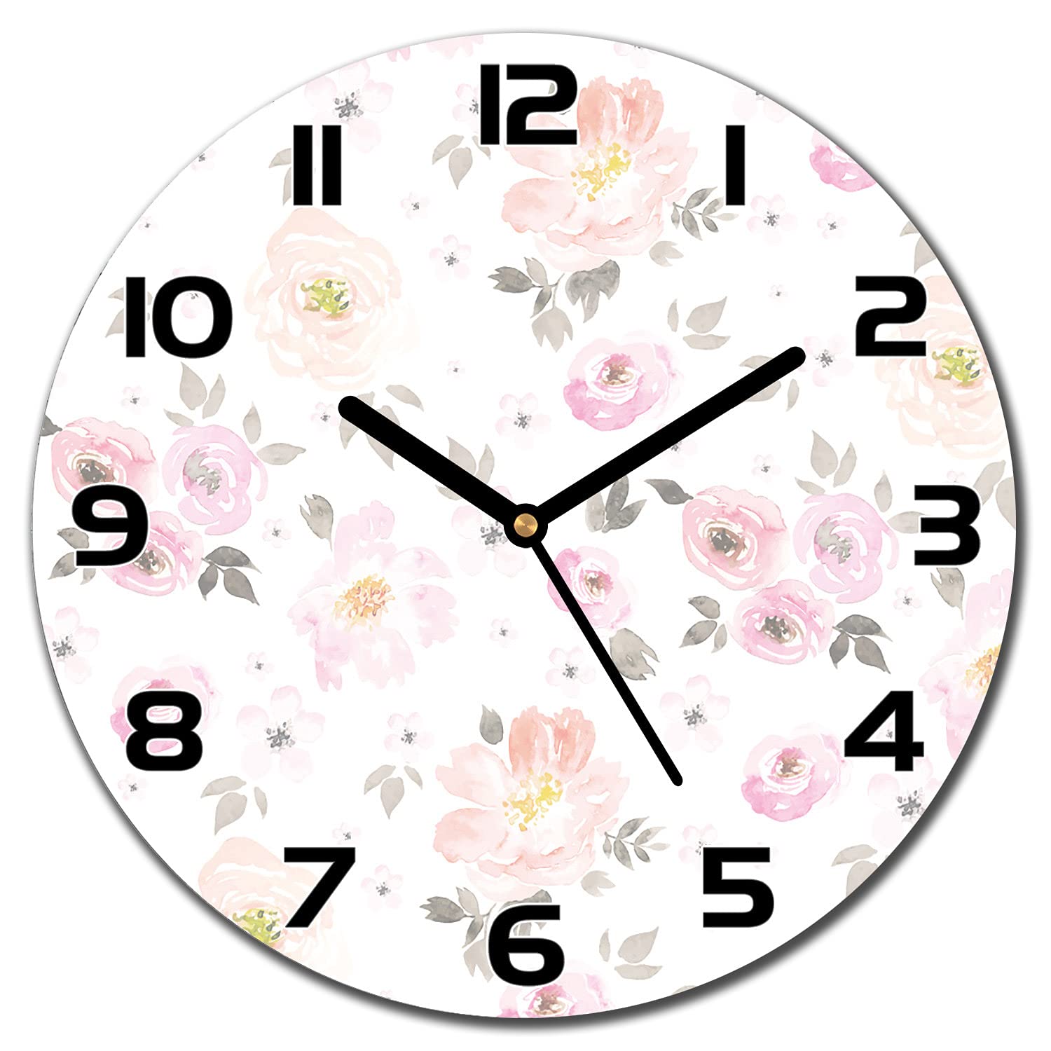 Horloge en verre cuisine et salon moderne floral vintage 30cm