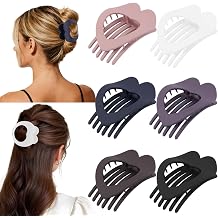 CUBACO 6 Pcs Flat Hair Claw Clips, 4.33" Nonslip Large Heart Shaped Flat Hair Clips Strong Hold Matte French Flat Hair clips for Lying Down Driving Hair Accessories for Women Girls
