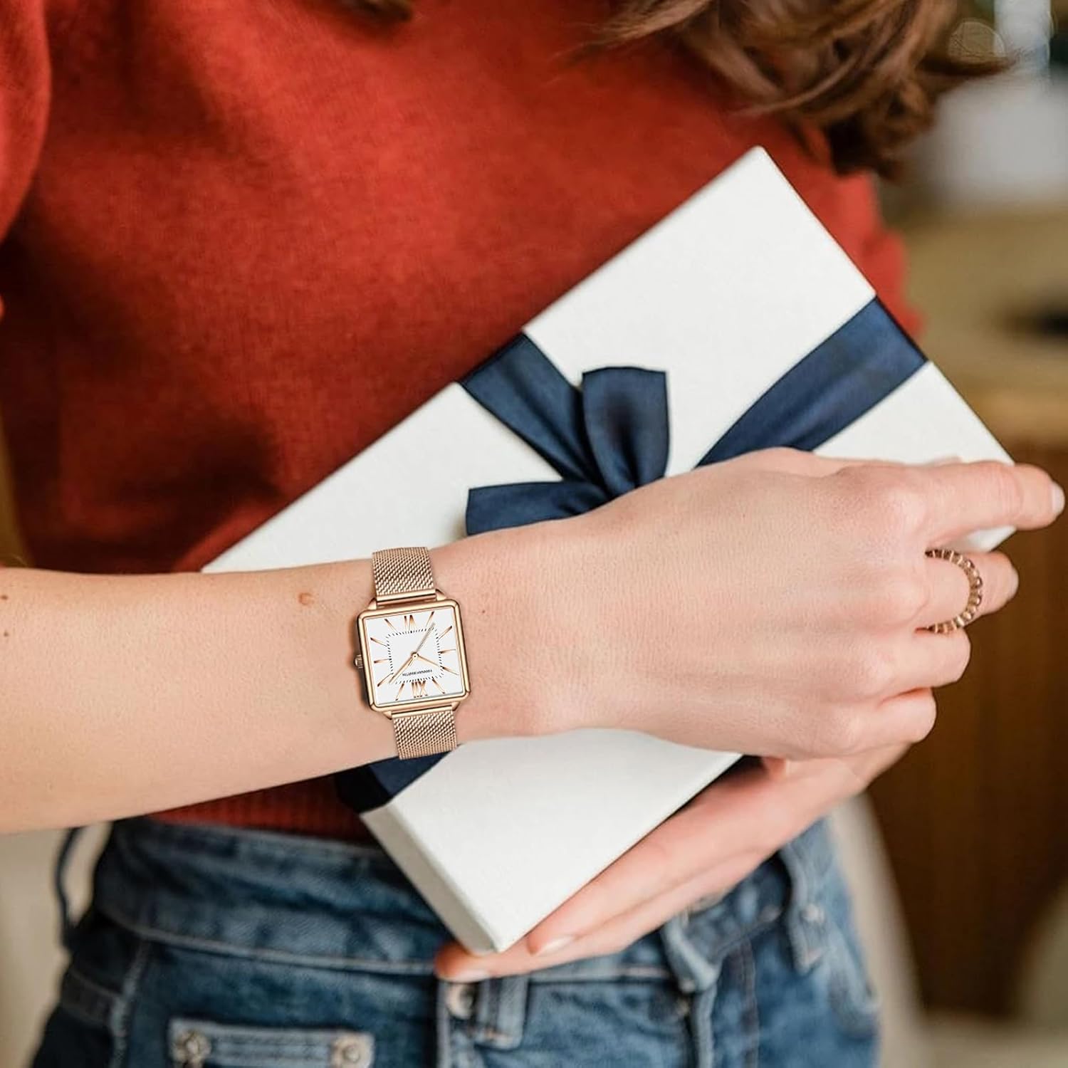 Gold Watches for Women Vintage Square Face Dainty Waterproof Quartz Watch Ladies Party Jewelry Bracelet with Stainless Steel Band - Image 5