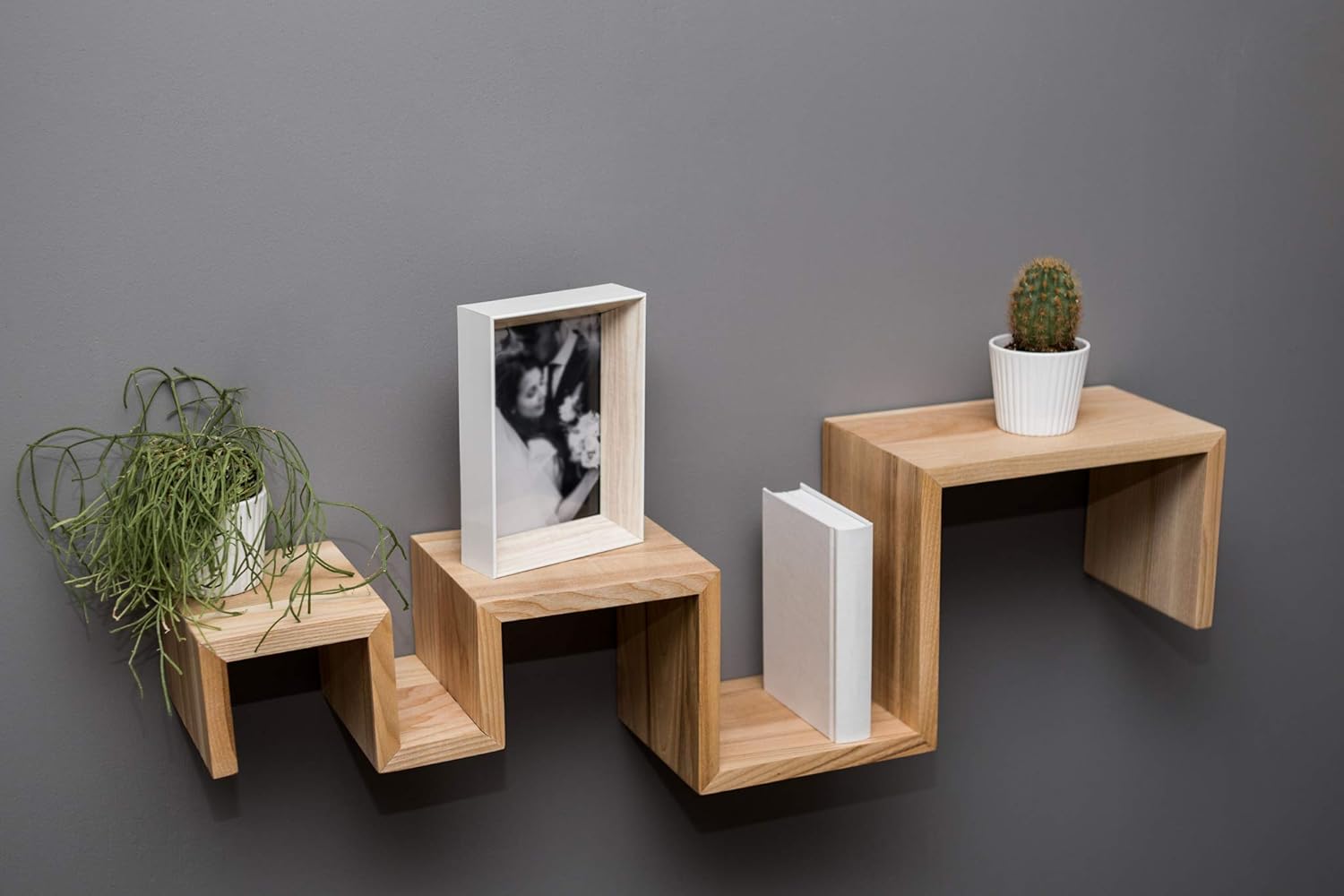 EWART WOODS Wooden Wall Hanging Shelves Wood Geometric Shelf Wooden Shelves Floating Shelf Modern Shelf Handmade Furniture Shelf Set of 3