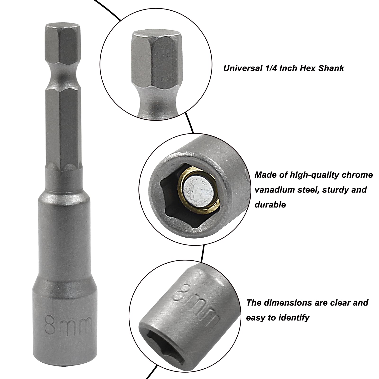 Cjueiom 2pcs 1/4" Quick-Change Hexagon Socket, 8mm Metric Nut Drivers Hex Shank Magnetic Nut Setter Driver Drill Bit Set, 65mm Length Nut Extractor Socket Set for Electric Screwdriver Handle Tools - Image 3