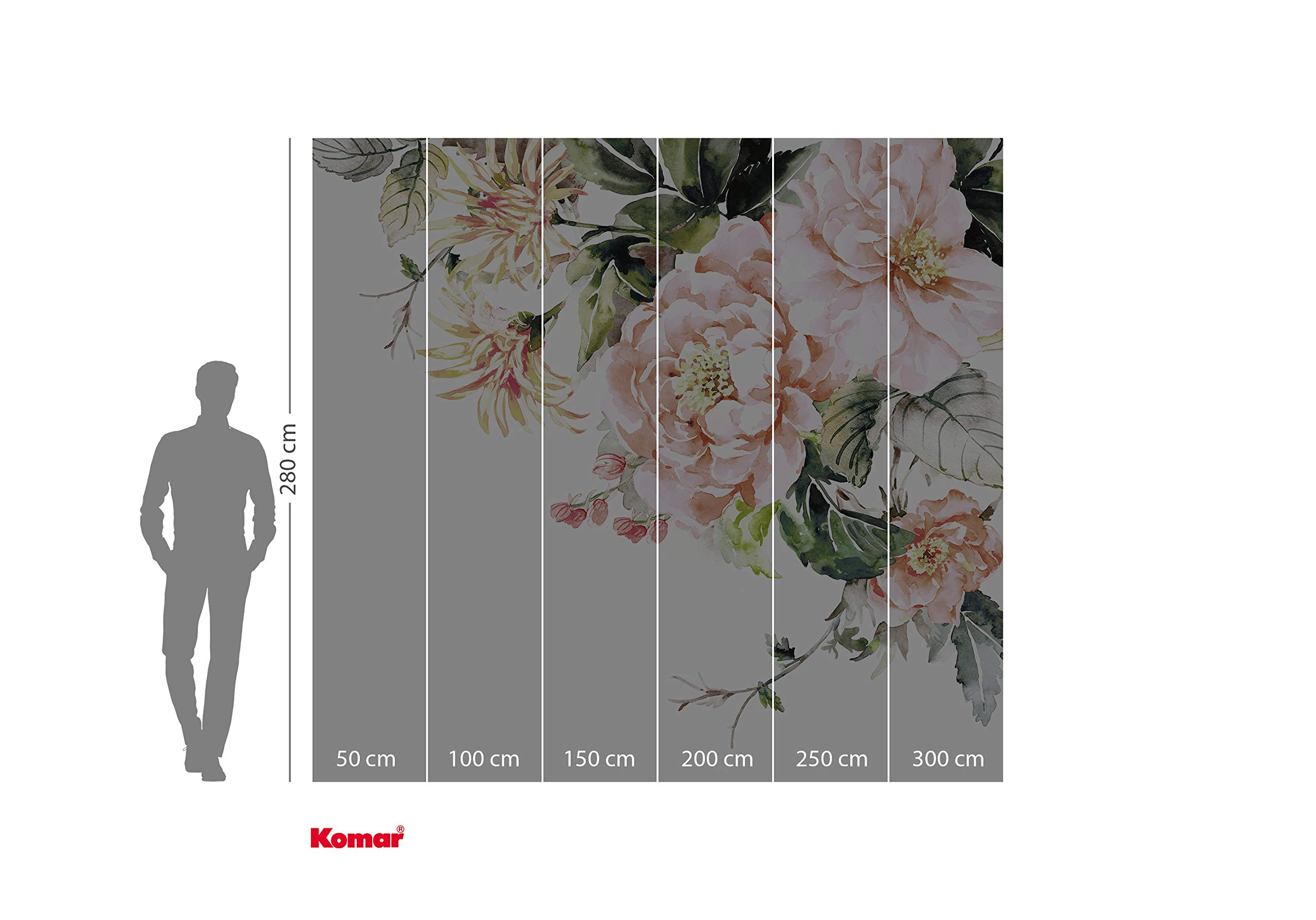 Komar Nasrin Non-Woven Photo Wallpaper for Living Room Bedroom, Roses and Flowers, Size: 300 x 280 cm (W x H), 6 Panels, Width 50 cm - Image 3