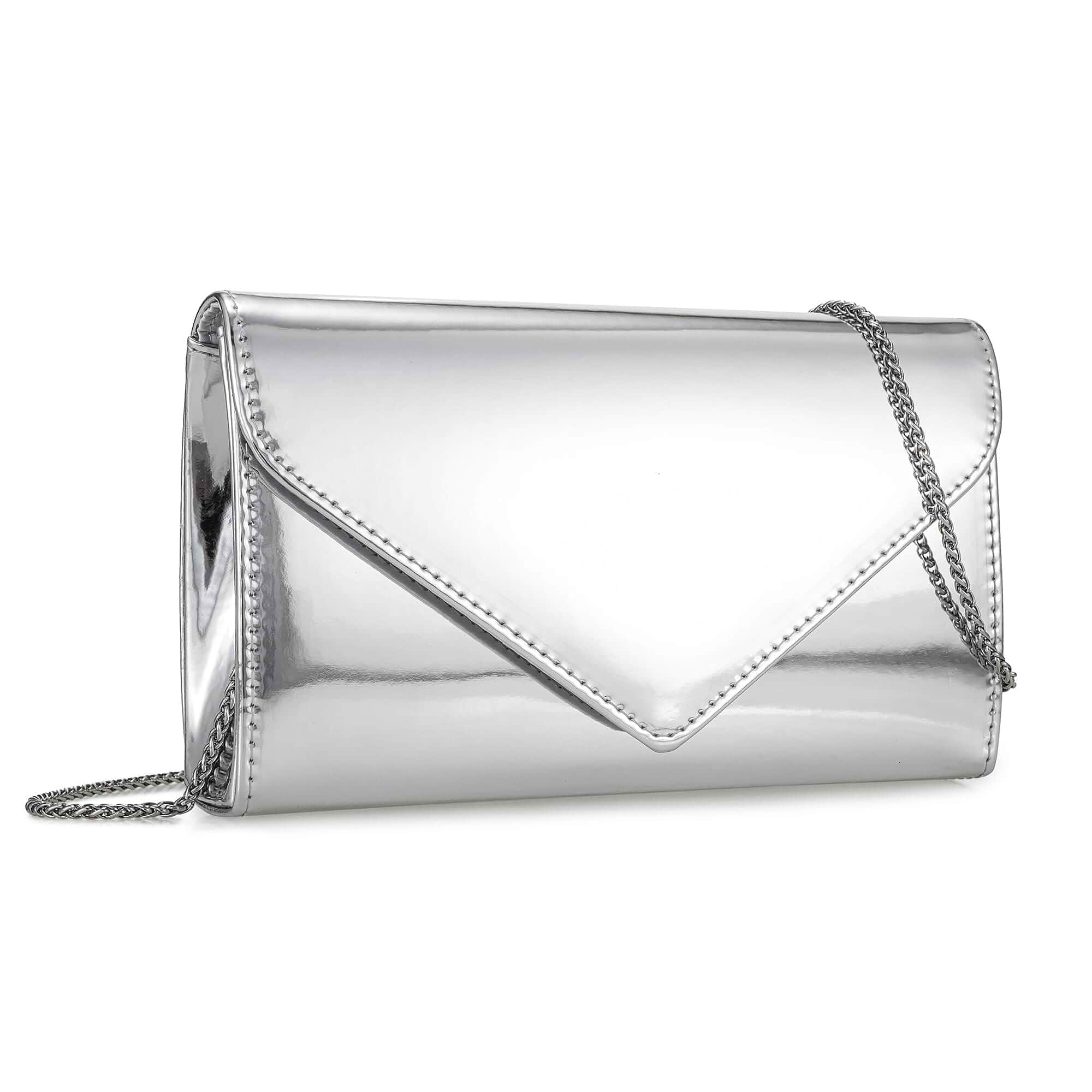 IXEBELLA Women’s Mirrored Metallic Faux Leather Evening Bag Glimmering Clutch Purse for Prom/Cocktail/Wedding/Party